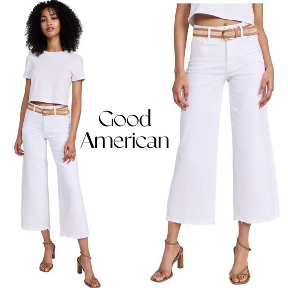 New Good American Good Waist Palazzo Crop Jeans in White Sz 6 NWT - Picture 1 of 11